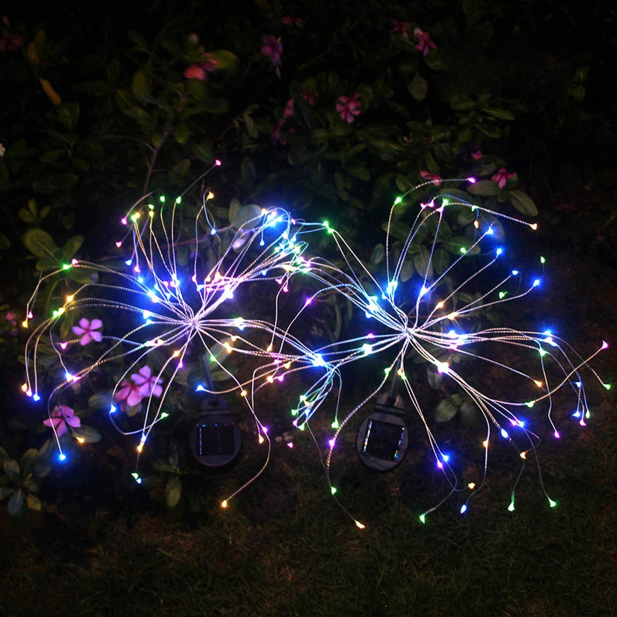 HELESIN Outdoor Solar Garden Lights,105 LED Solar Powered Decorative Stake Landscape Light DIY Flowers Fireworks Stars for Walkway Pathway Backyard Christmas Party Decor 2 Pack(Mulit-Color)